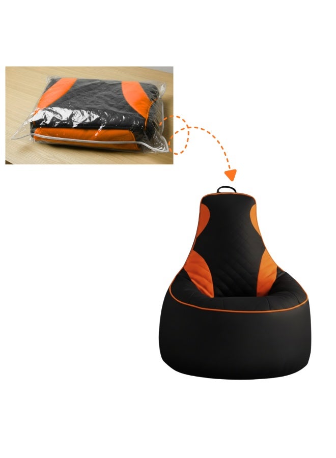 VELMORE Gaming Bean Bag Chair Cover ONLY – NO FILLING / WITHOUT BEANS | High-Back Quilted Seat, Side Pockets, Headphone Hanger & Water-Repellent Fabric - Orange - Image 1